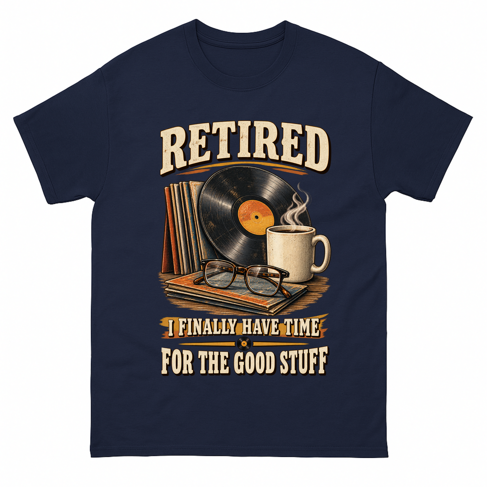Navy vintage t-shirt with 40 time for the good stuff ideogram 4x printed front design