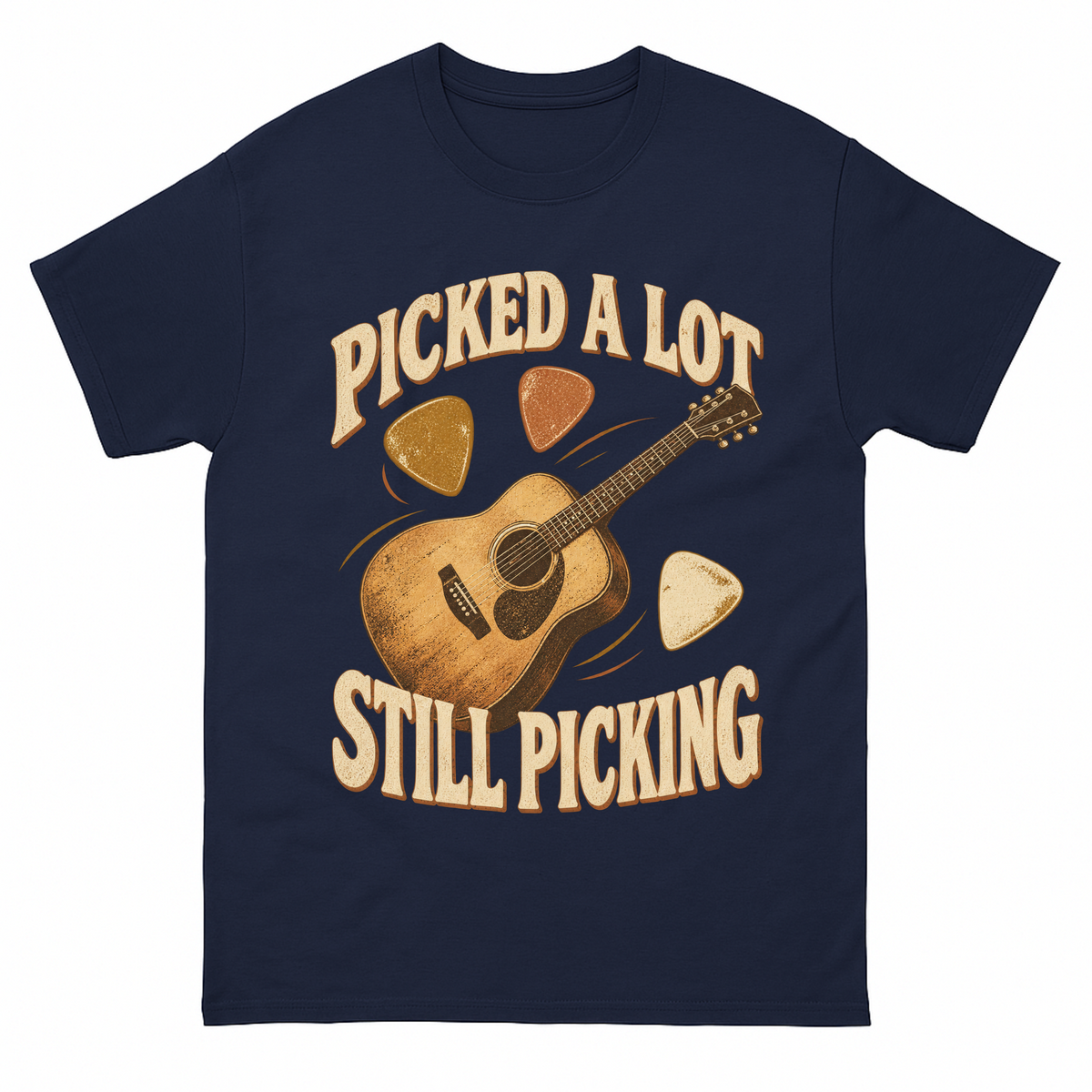 Navy vintage t-shirt with Picked A Lot Still Picking printed front design