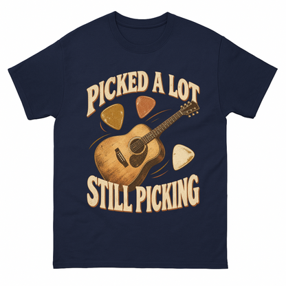 Navy vintage t-shirt with Picked A Lot Still Picking printed front design