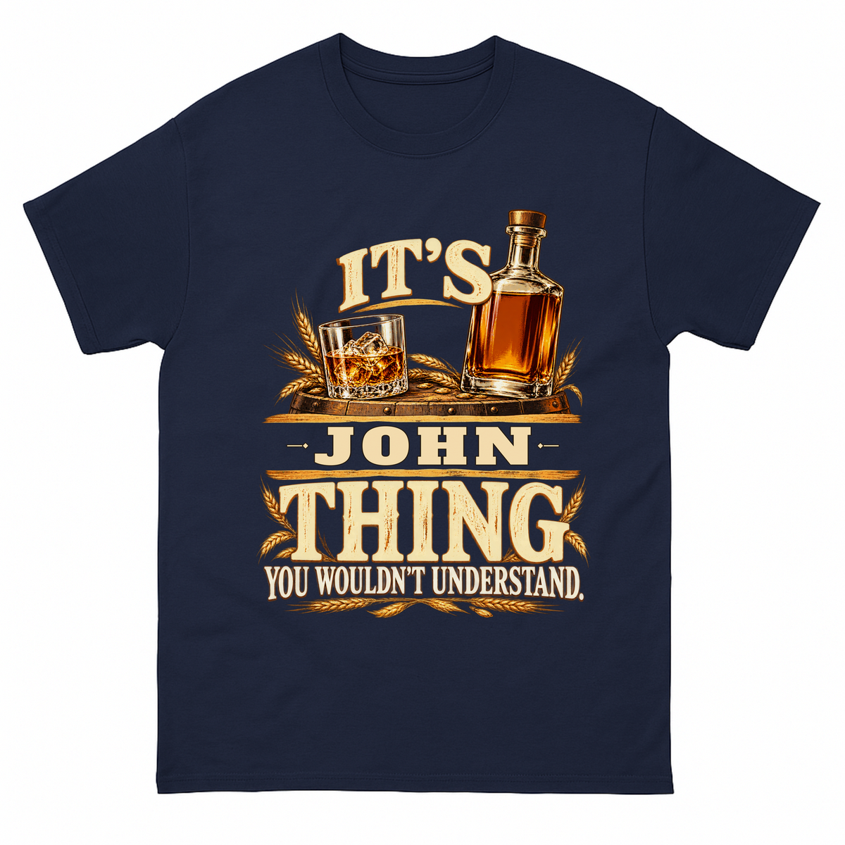 Navy vintage t-shirt with It's Your Name Thing printed front design