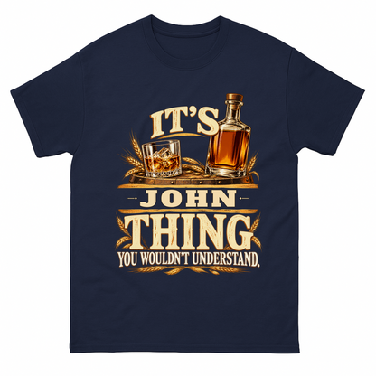 Navy vintage t-shirt with It's Your Name Thing printed front design