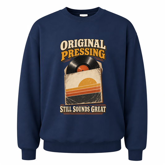 Navy vintage sweatshirt with 43 original pressing ideogram 4x printed front design