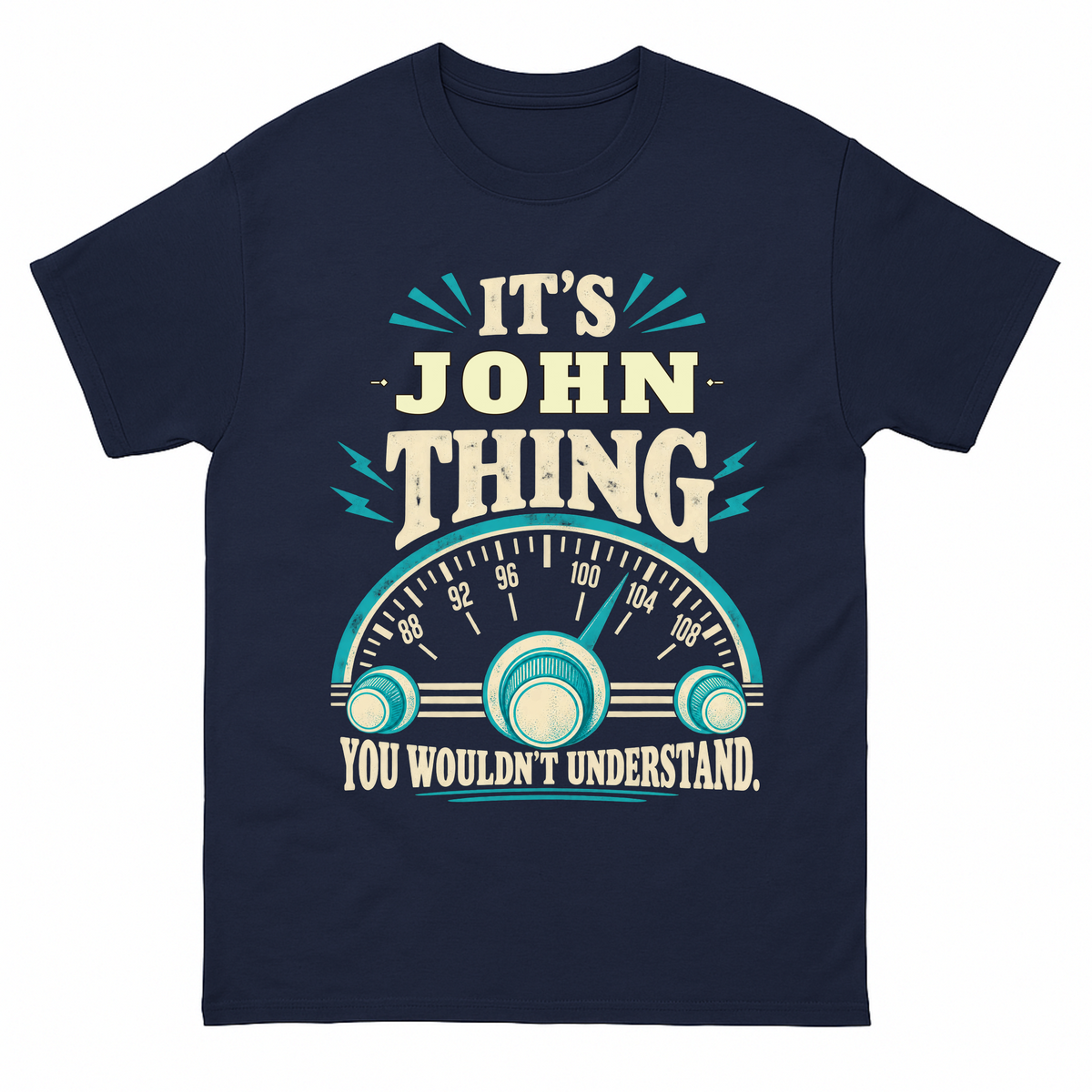 Navy vintage t-shirt with It's Your Name Thing Radio Dial printed front design