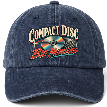 Navy vintage washed cap with Compact Disc Big Memories printed front design