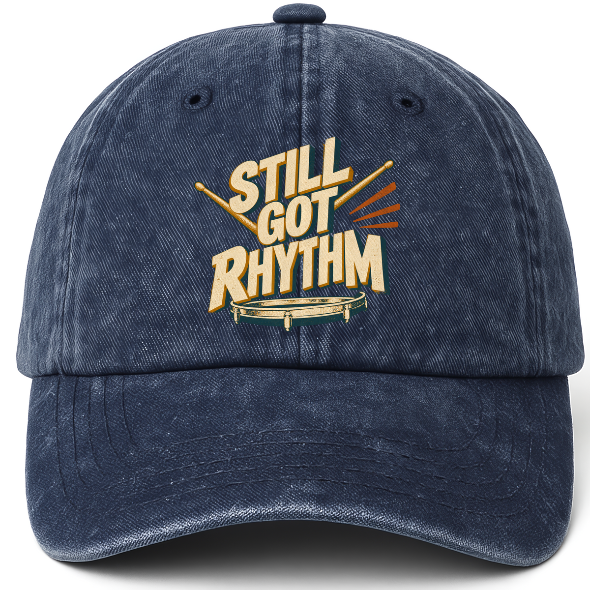 Navy vintage washed cap with Still Got Rhythm printed front design