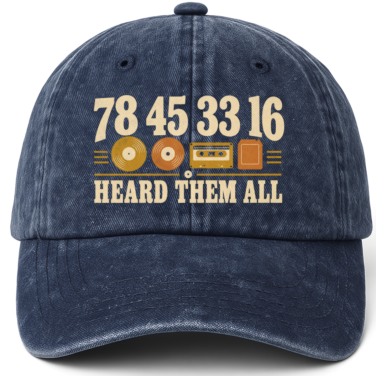 Navy vintage washed cap with 7845 3316 Heard Them All printed front design
