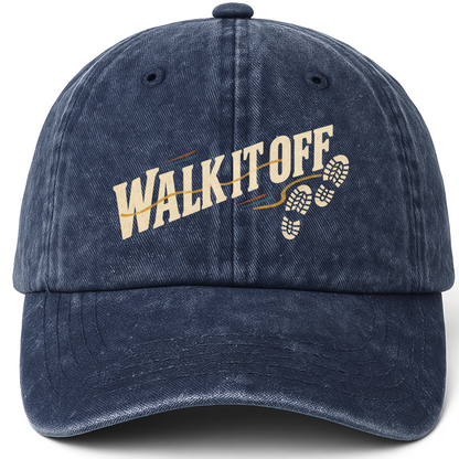 Navy vintage washed cap with Walk It Off printed front design