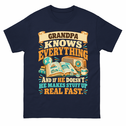Navy vintage t-shirt with Your Name Knows Everything printed front design