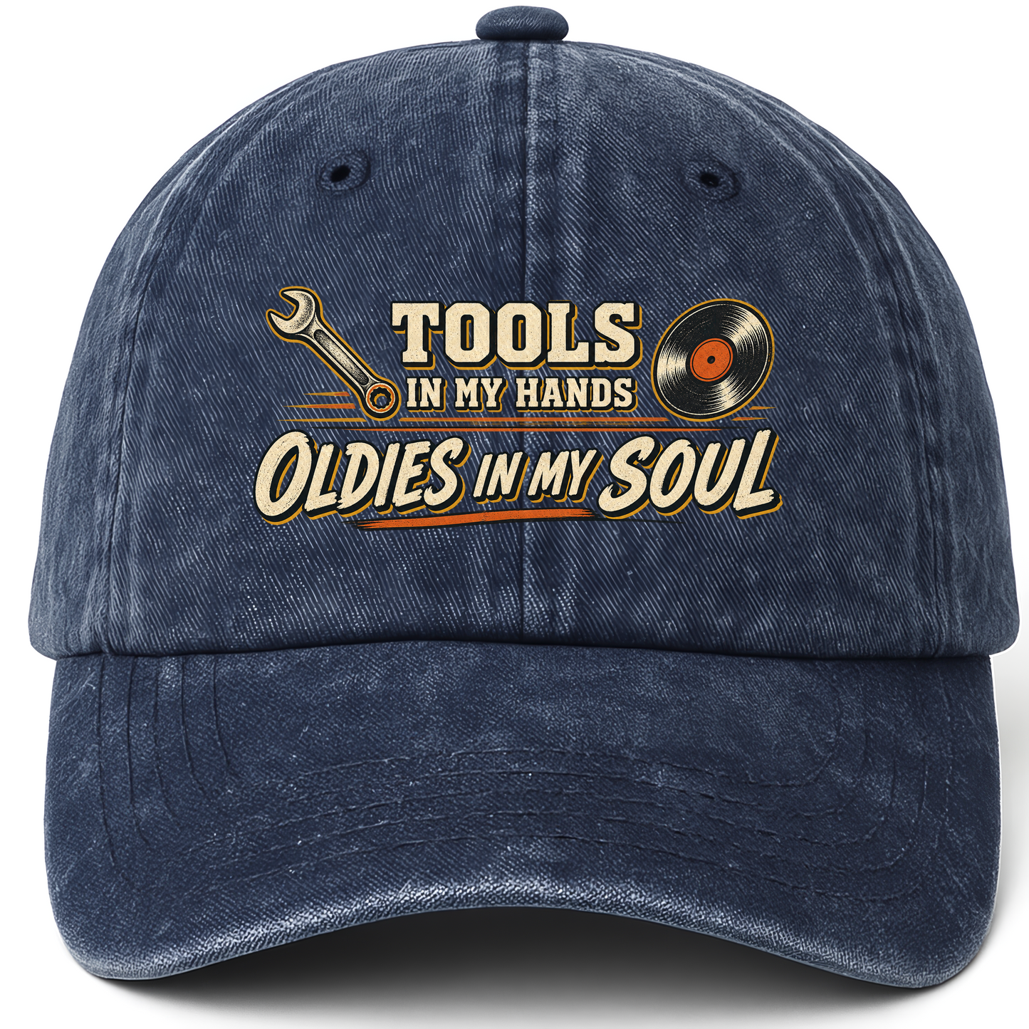 Navy vintage washed cap with Autumn Sensory Play printed front design