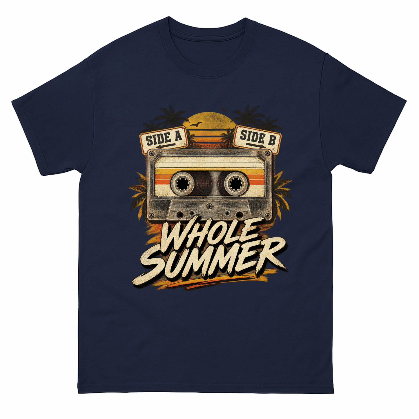 Navy vintage t-shirt with Side A Side B Whole Summer printed front design