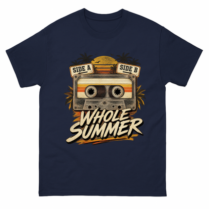 Navy vintage t-shirt with Side A Side B Whole Summer printed front design