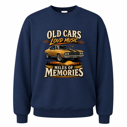 Navy vintage sweatshirt with Happy Weekend! printed front design