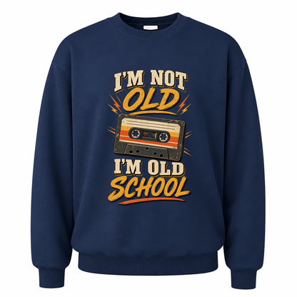 Navy vintage sweatshirt with 41 i m old school ideogram 4x printed front design