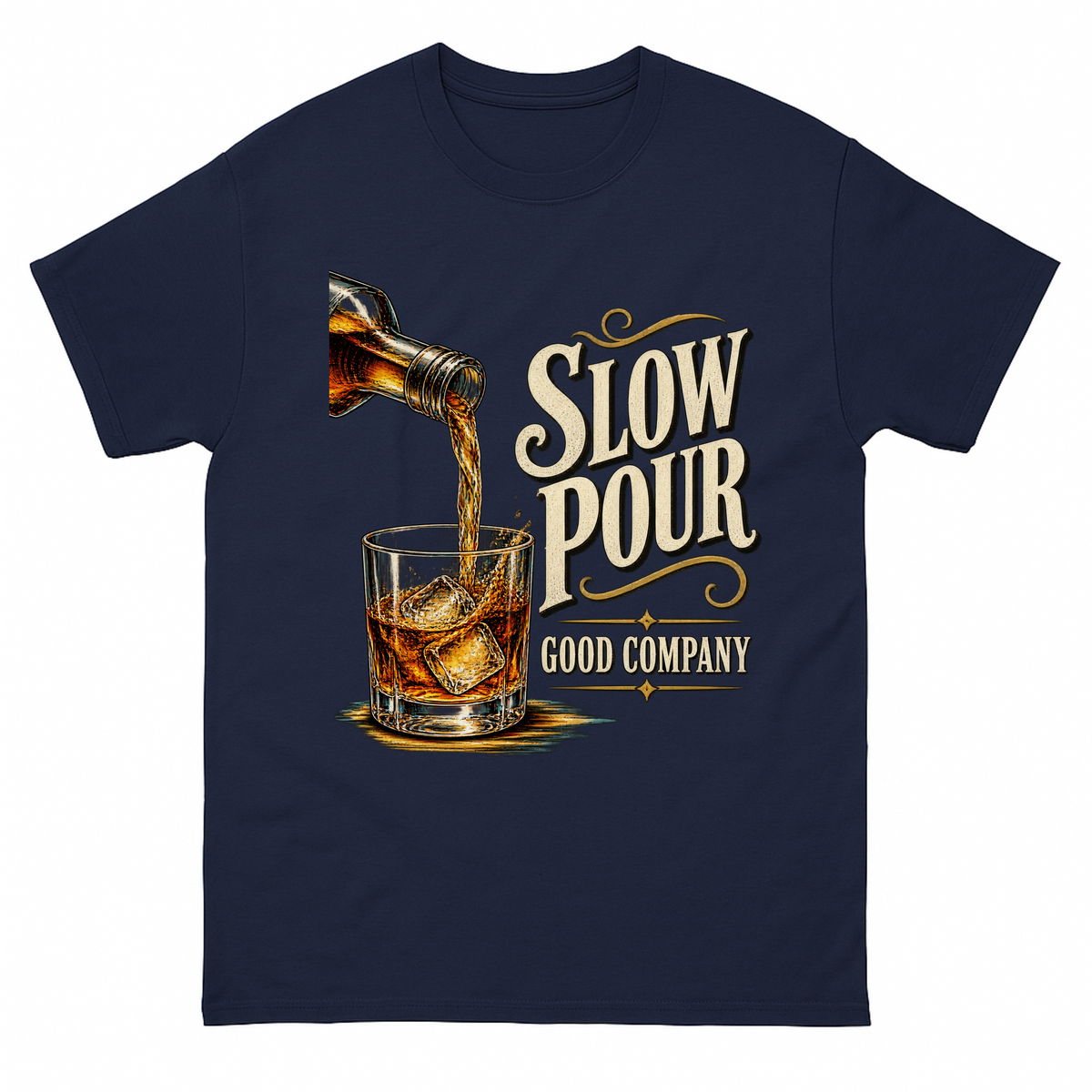 Navy vintage t-shirt with Slow Pour Good Company printed front design