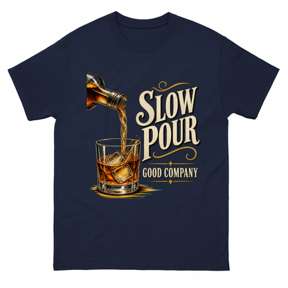 Navy vintage t-shirt with Slow Pour Good Company printed front design