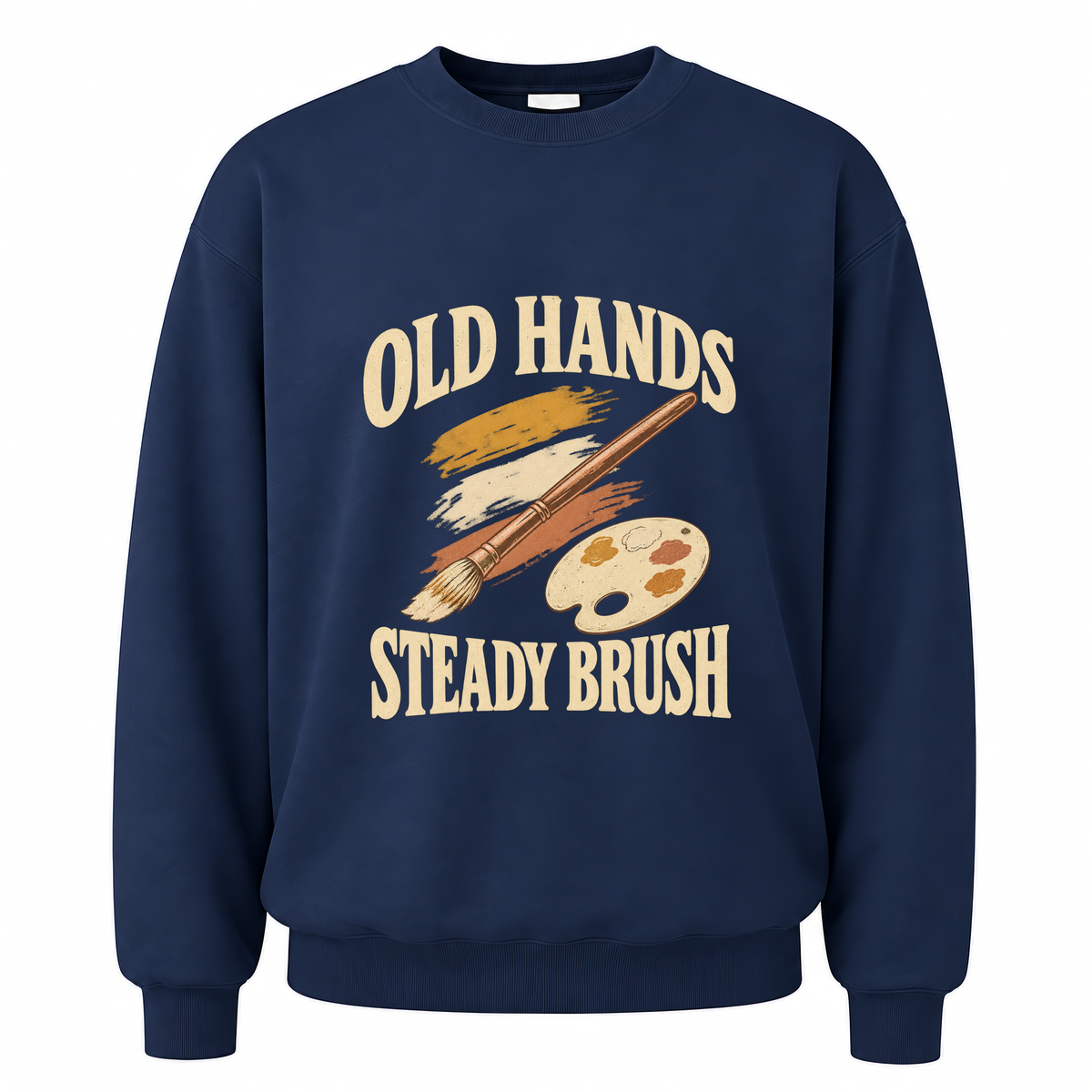 Navy vintage sweatshirt with Old Hands Steady Brush printed front design