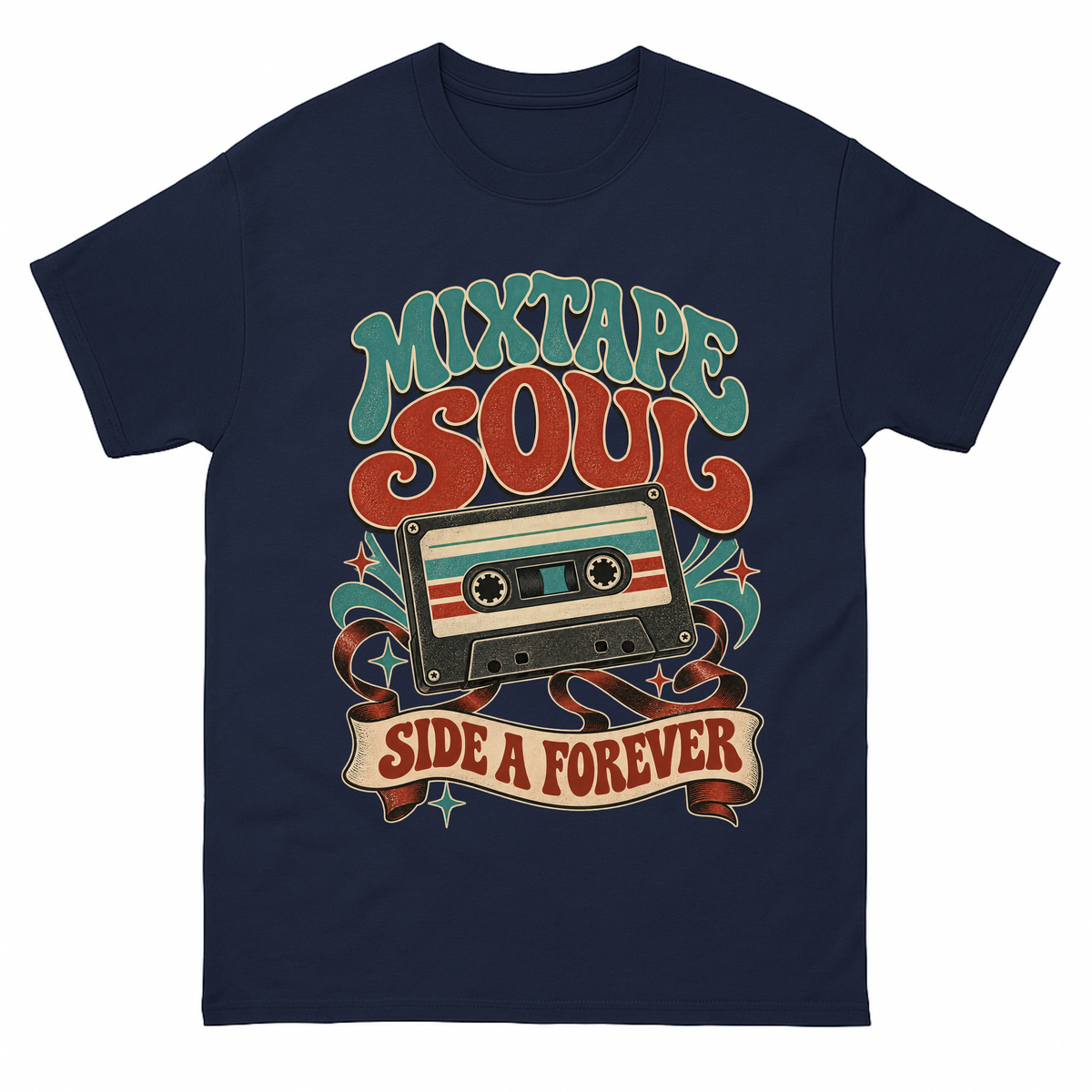 Navy vintage t-shirt with Mixtape Soul Side A Forever printed front design