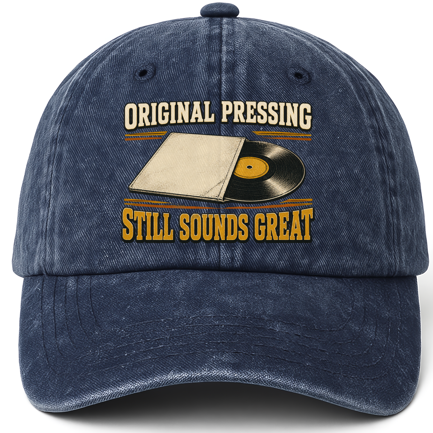 Navy vintage washed cap with 43 original pressing ideogram 4x TRIM pad80 printed front design