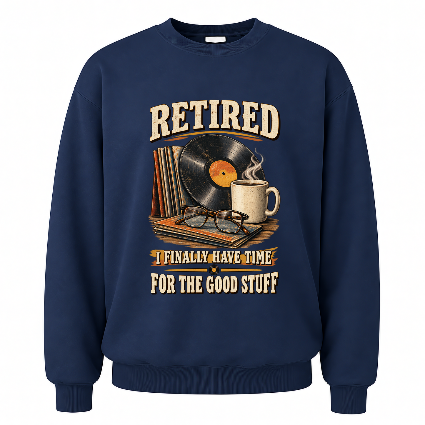 Navy vintage sweatshirt with 40 time for the good stuff ideogram 4x printed front design
