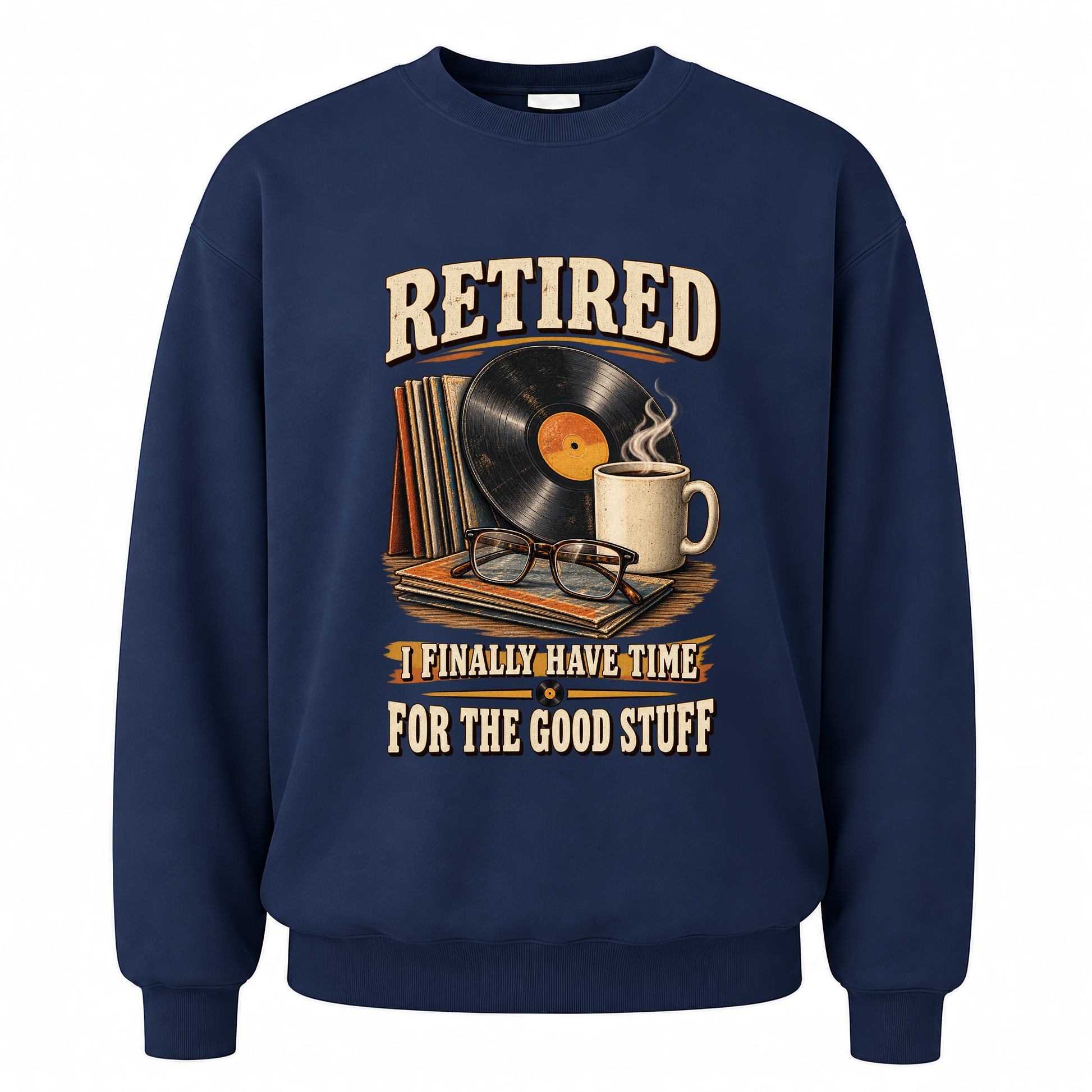 Navy vintage sweatshirt with 40 time for the good stuff ideogram 4x printed front design