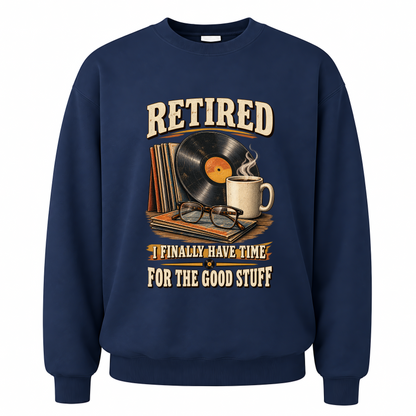 Navy vintage sweatshirt with 40 time for the good stuff ideogram 4x printed front design