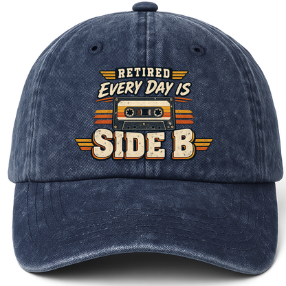 Navy vintage washed cap with 38 every day is side b ideogram 4x TRIM pad80 printed front design