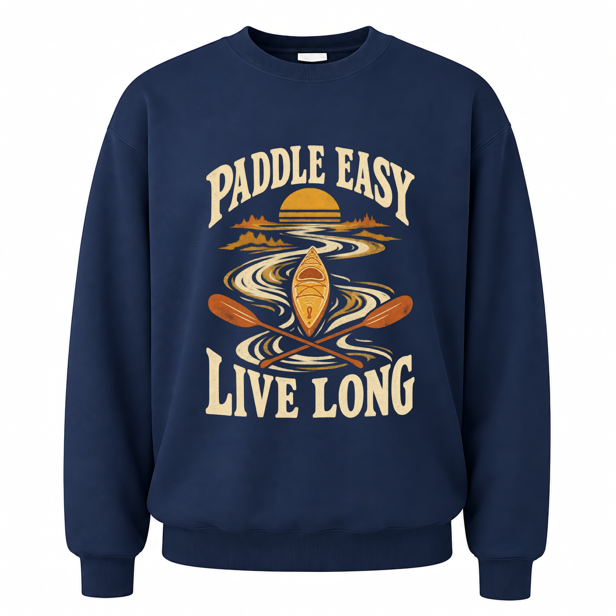 Navy vintage sweatshirt with Paddle Easy Live Long printed front design