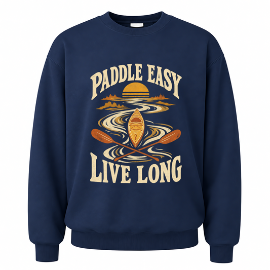 Navy vintage sweatshirt with Paddle Easy Live Long printed front design