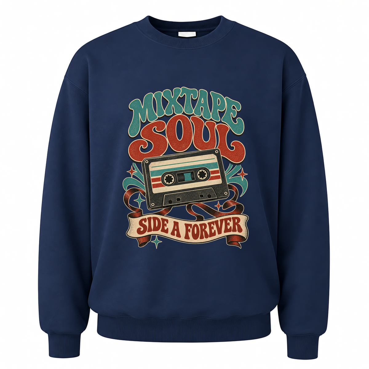 Navy vintage sweatshirt with Mixtape Soul Side A Forever printed front design