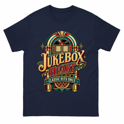 Navy vintage t-shirt with Jukebox Heart Classic Hits Only printed front design