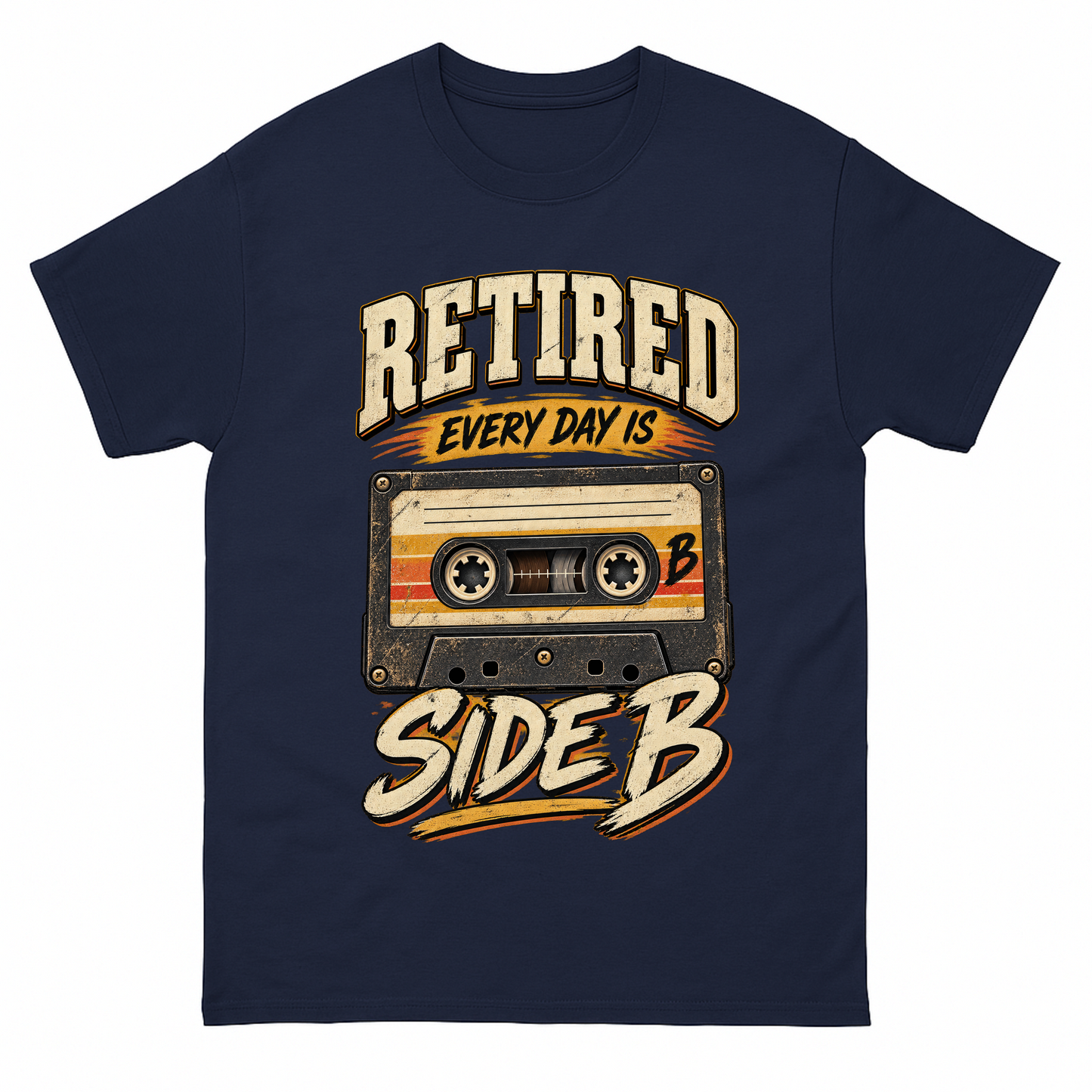 Navy vintage t-shirt with 38 every day is side b ideogram 4x printed front design