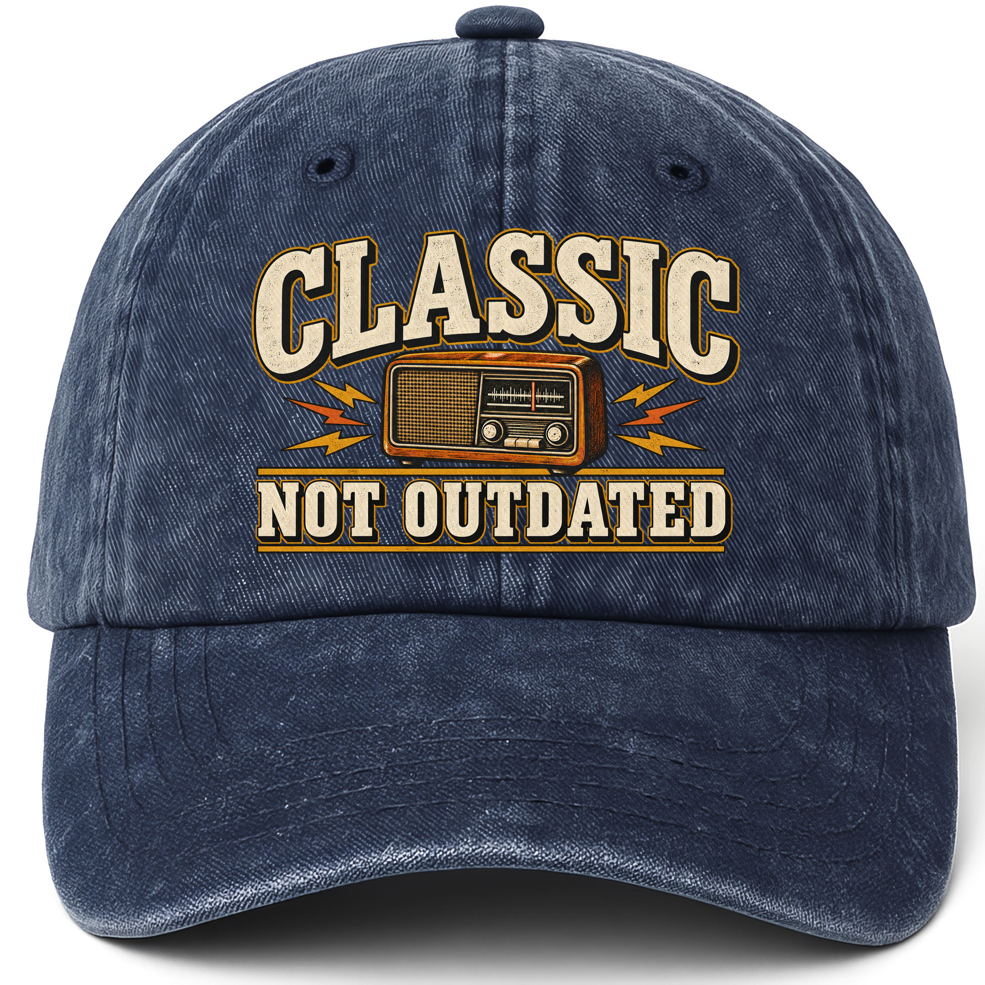 Navy vintage washed cap with 44 classic not outdated ideogram 4x TRIM pad80 printed front design