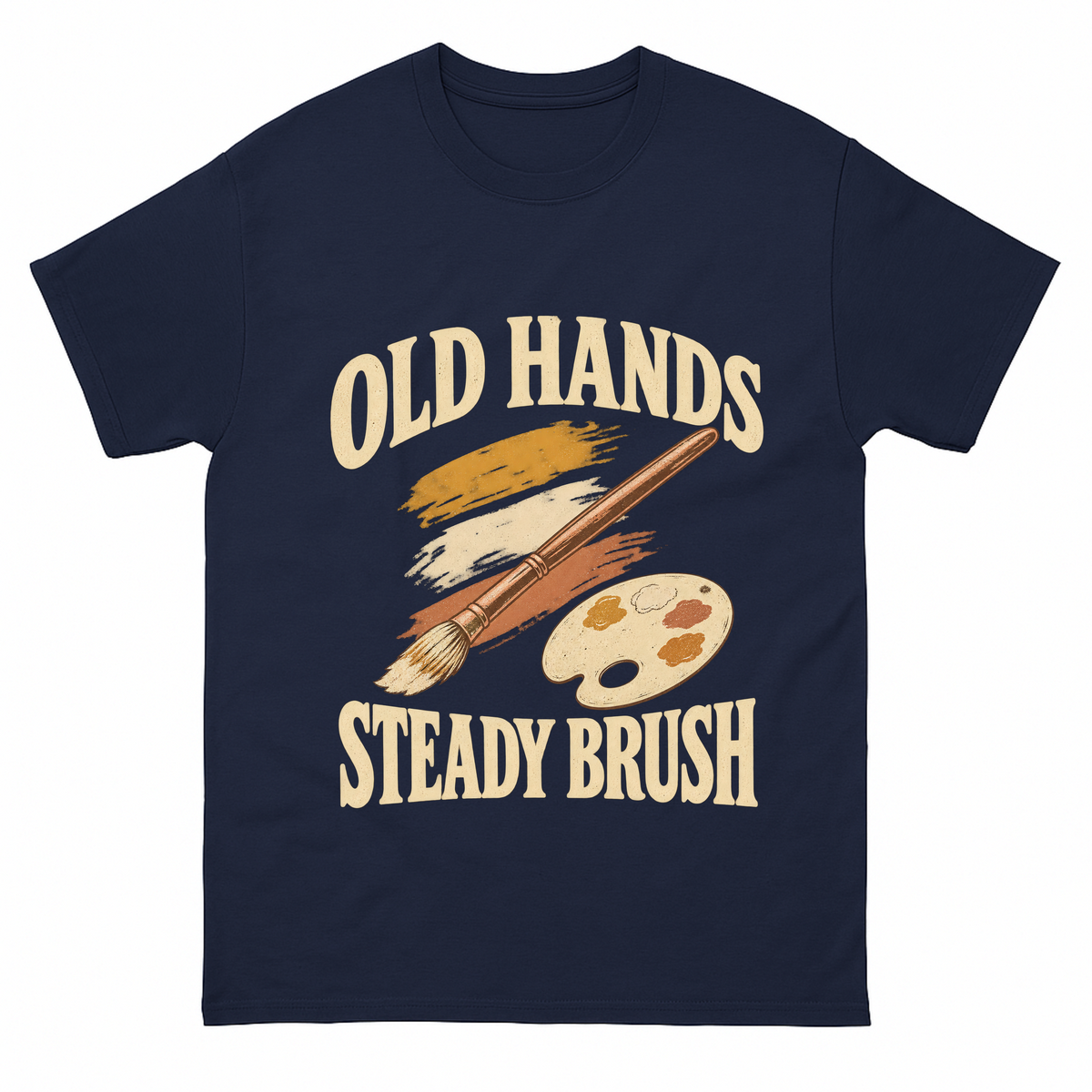 Navy vintage t-shirt with Old Hands Steady Brush printed front design