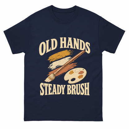 Navy vintage t-shirt with Old Hands Steady Brush printed front design