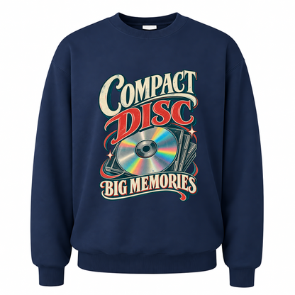 Navy vintage sweatshirt with Compact Disc Big Memories printed front design