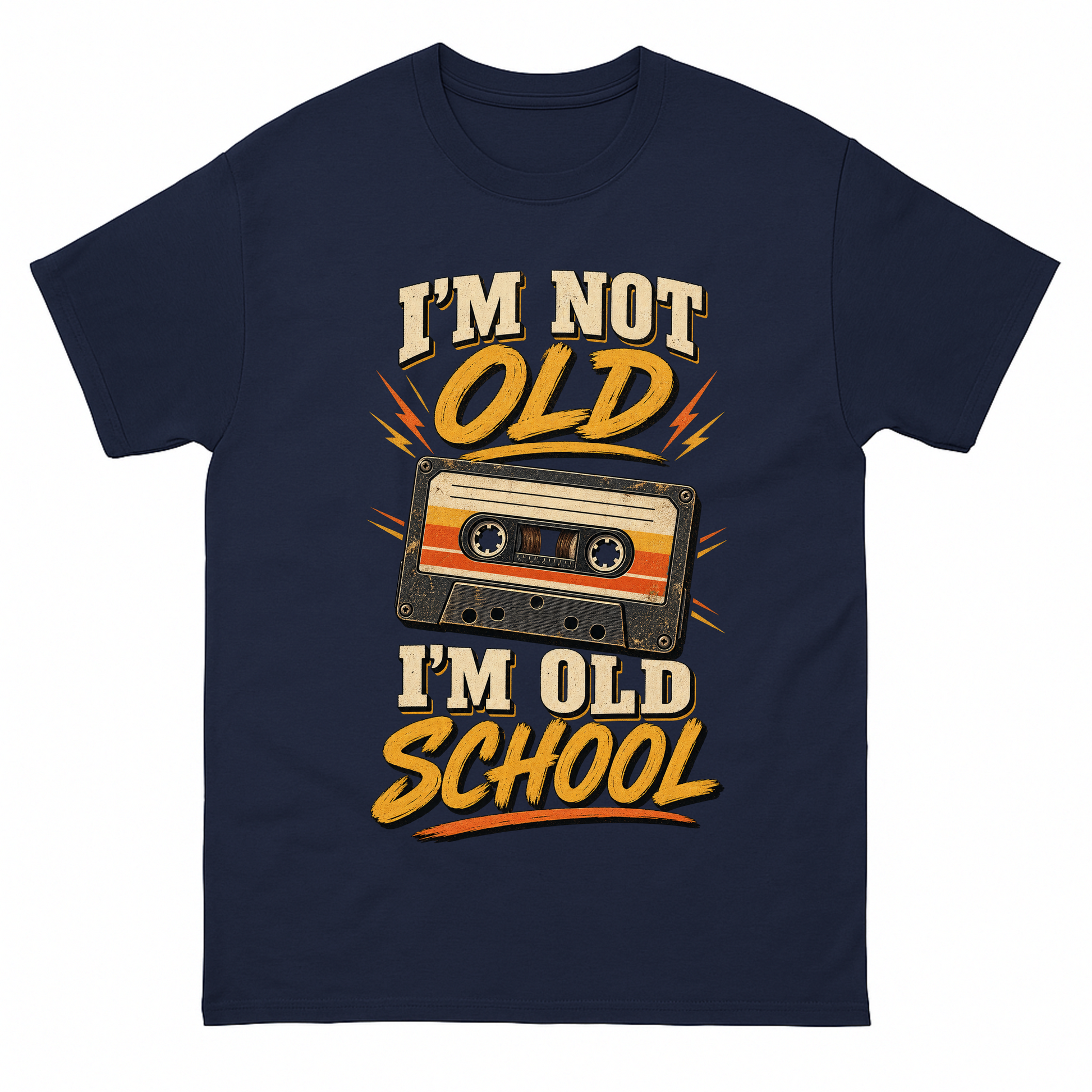 Navy vintage t-shirt with 41 i m old school ideogram 4x printed front design