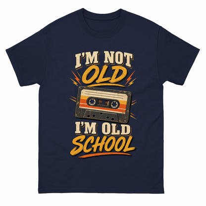 Navy vintage t-shirt with 41 i m old school ideogram 4x printed front design