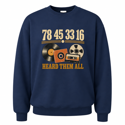 Navy vintage sweatshirt with 78 45 3316 Hard Them All printed front design