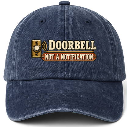 Navy vintage washed cap with Doorbell. Not A Notification printed front design