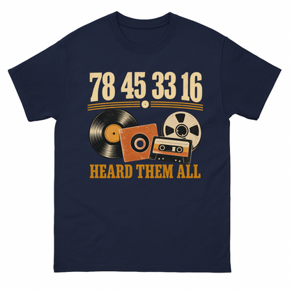 Navy vintage t-shirt with 78 45 3316 Hard Them All printed front design