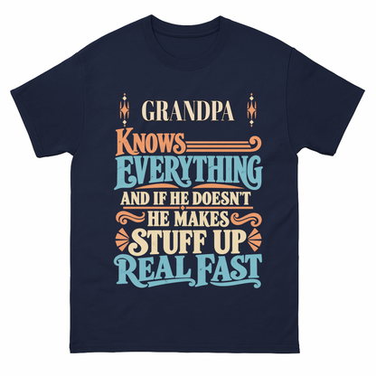 Navy vintage t-shirt with Your Name Knows Everything Retro printed front design