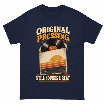Navy vintage t-shirt with 43 original pressing ideogram 4x printed front design