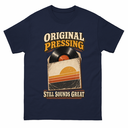Navy vintage t-shirt with 43 original pressing ideogram 4x printed front design