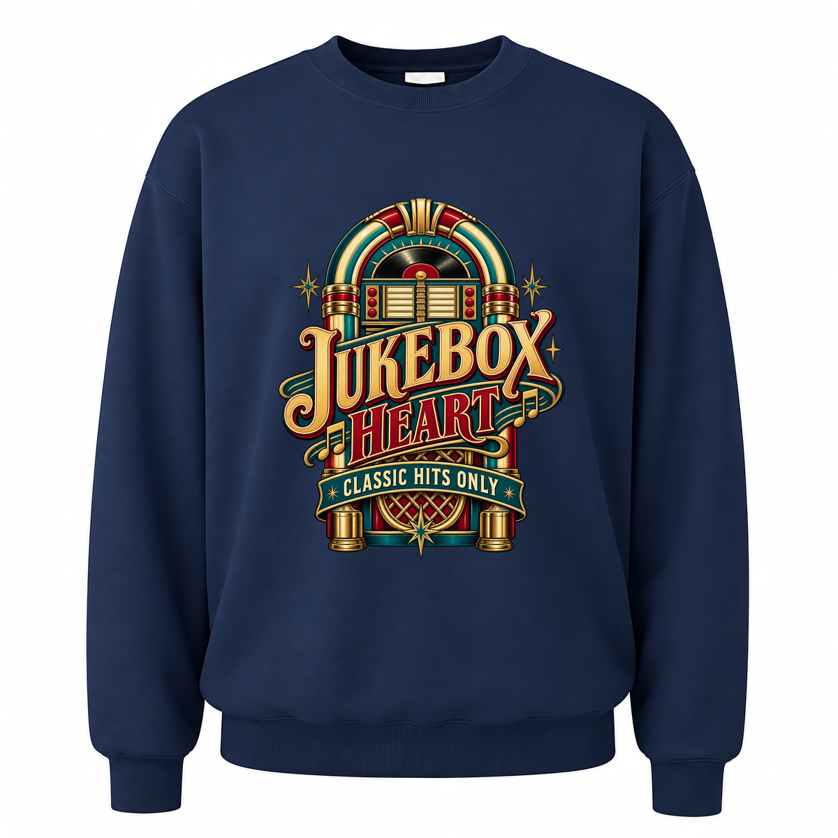 Navy vintage sweatshirt with Jukebox Heart Classic Hits Only printed front design