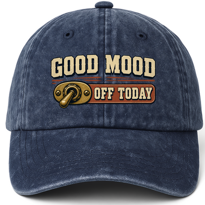 Navy vintage washed cap with Good Mood Off Today printed front design
