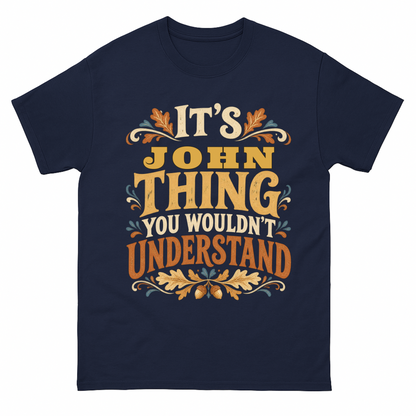 Navy vintage t-shirt with It's Your Name Thing printed front design