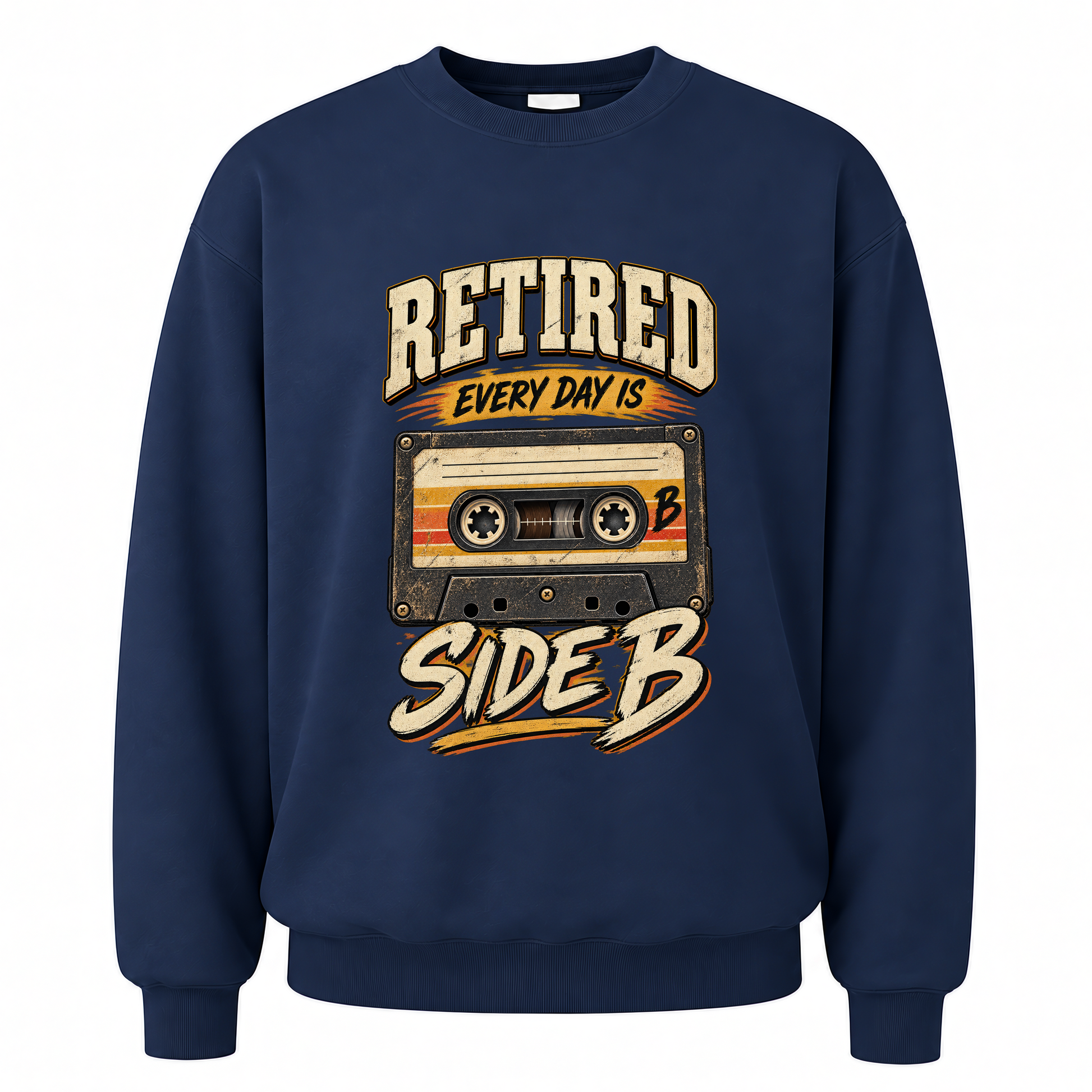 Navy vintage sweatshirt with 38 every day is side b ideogram 4x printed front design