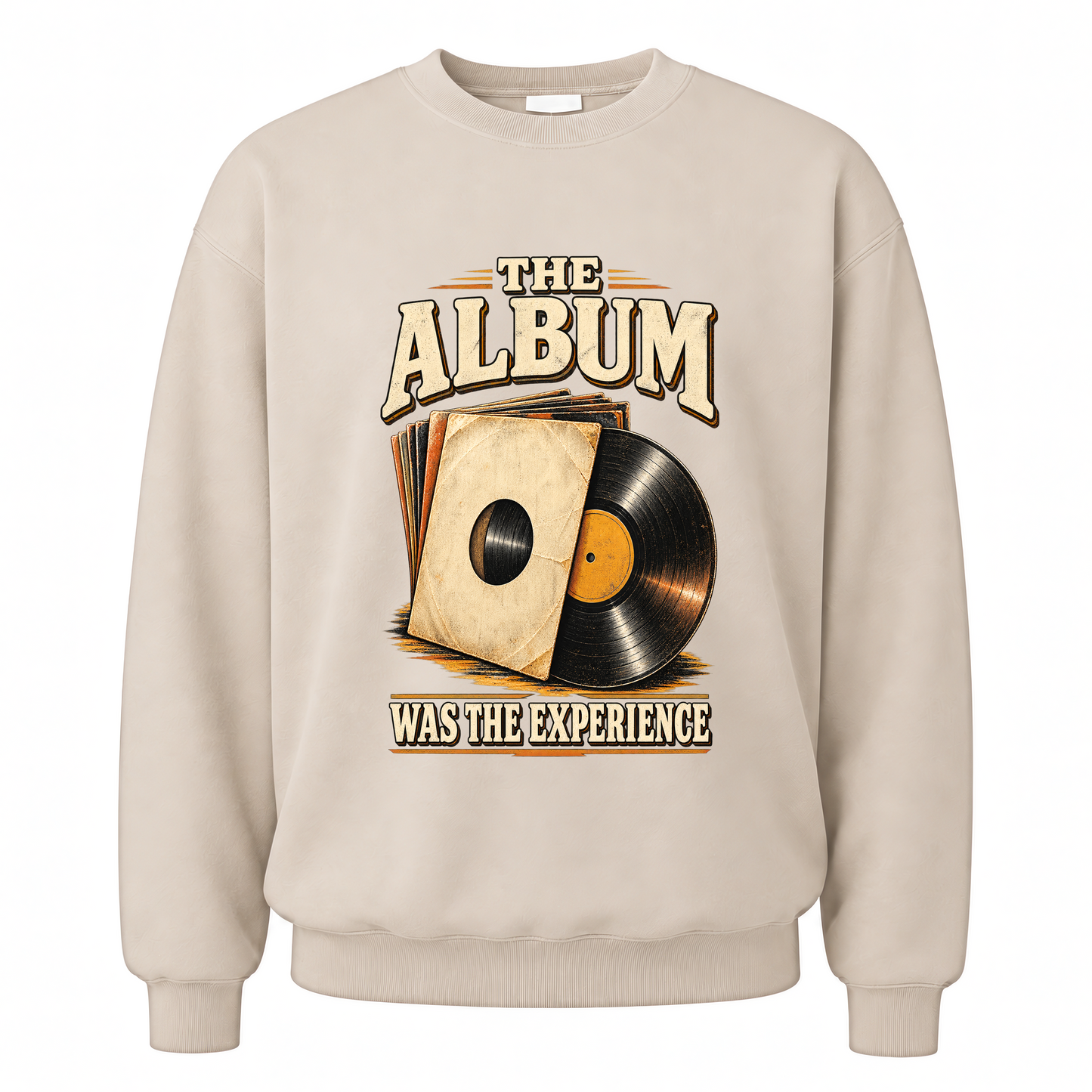 Sand vintage sweatshirt with The Album Was The Experience printed front design
