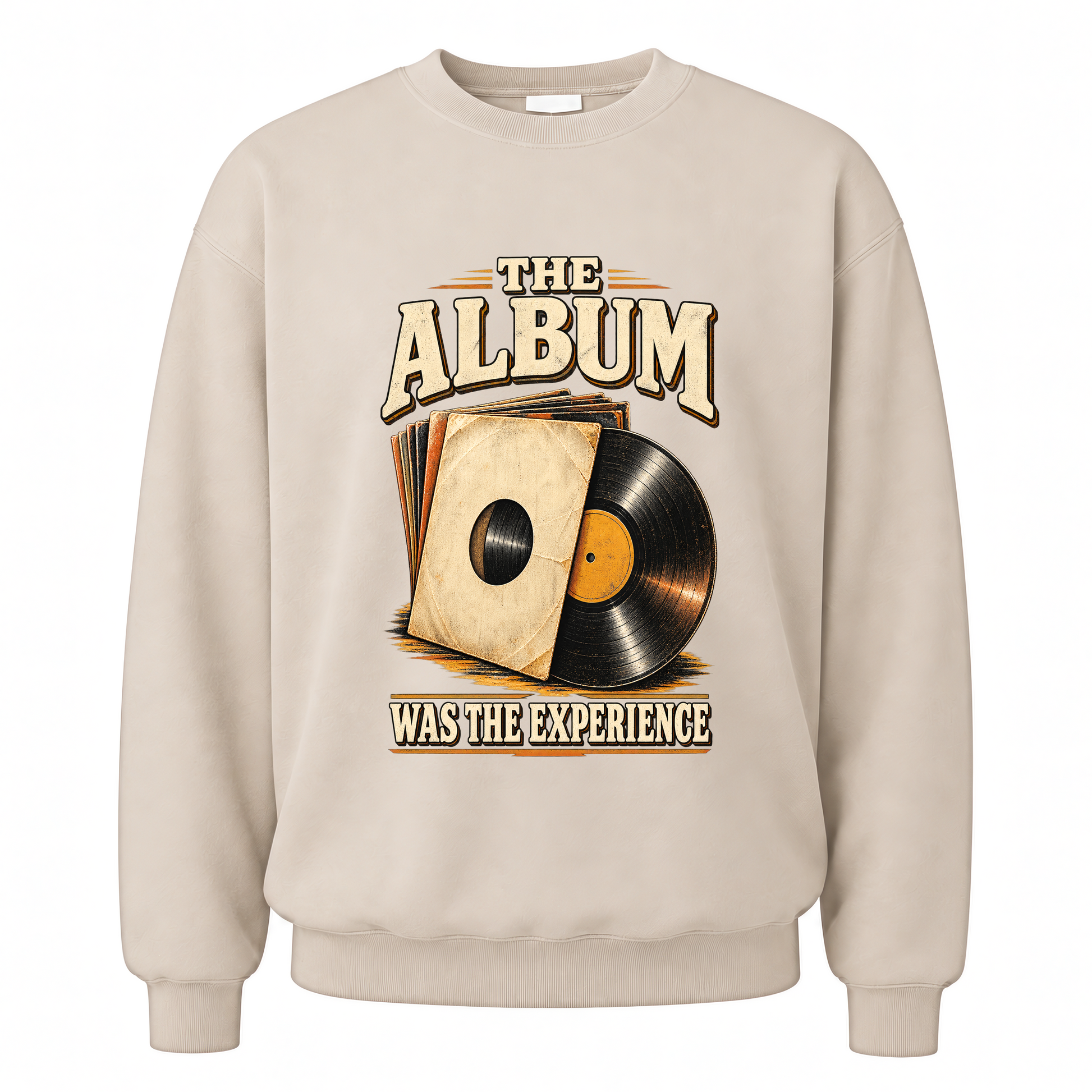 Sand vintage sweatshirt with The Album Was The Experience printed front design