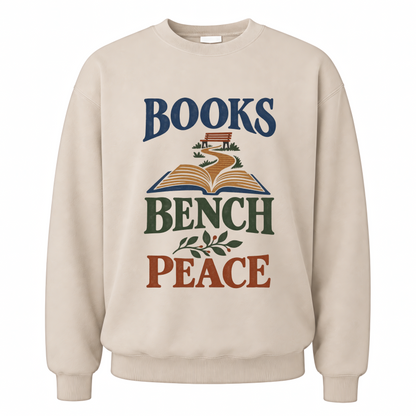 Sand vintage sweatshirt with Books Bench Peace printed front design